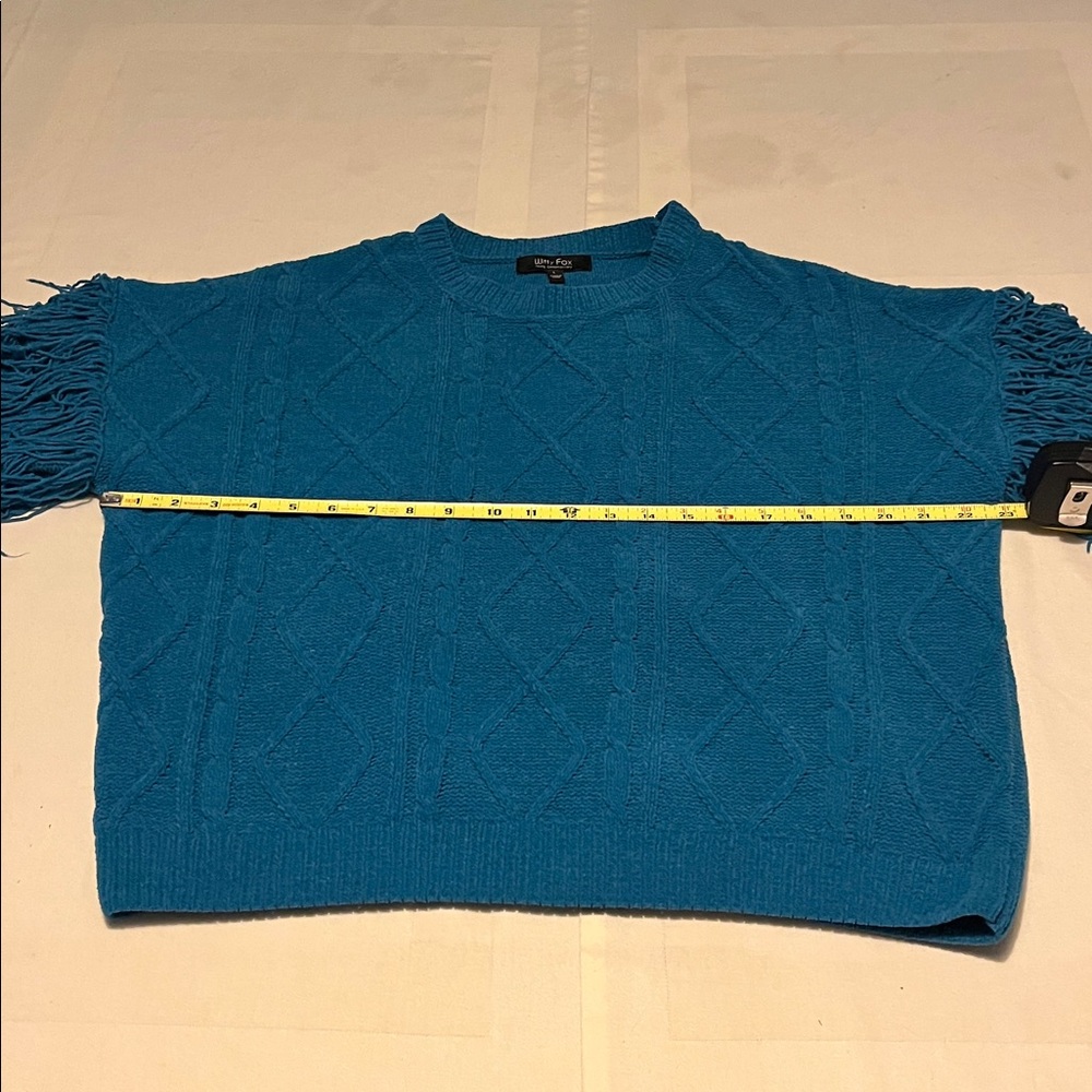 Witty Fox Cable & Gauge Blue Fringe Sweater Size Large - Picture 4 of 8